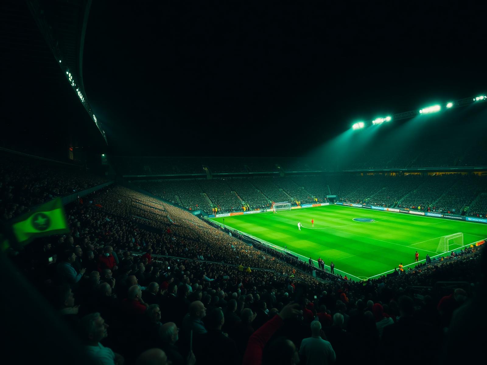 Estádio lotado durante partida noturna